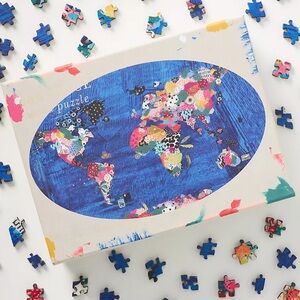 ANTHRO 🌎 🧩 World Map Nikki Cade Art 600 Piece Jigsaw Puzzle